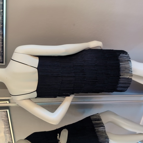 French Connection Flapper Fringe Style Little Black Dress Spaghetti Straps - Picture 6 of 14